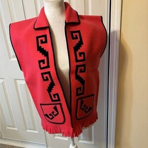 1970s Hippie Style Southwestern Motif Vest Coral Black